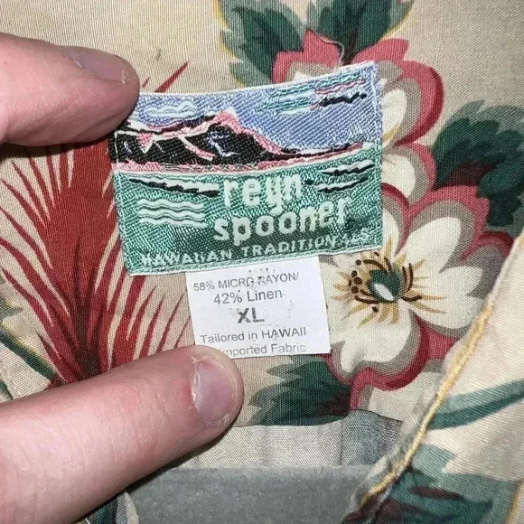 Vintage Reyn Spooner Hawaiian Linen Blend Floral Print S/S Shirt Button Down XL - Picture 3 of 7